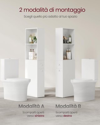 Mueble de Baño Alto, Mueble de Baño de Columna con Cajones y Estante Regulable, para Espacios Pequeños, Estilo Moderno, Blanco Clásico BBK567T14
