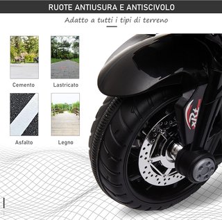 Moto Eléctrica para Niños 3-5 Años Máx. 25Kg Con Luces, Música, Batería 6V Y Velocidad 3Km/H, 86X42X52 Cm, Negro