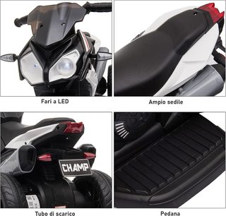 Moto Eléctrica para Niños 3-5 Años Máx. 25Kg Con Luces, Música, Batería 6V Y Velocidad 3Km/H, 86X42X52 Cm, Negro