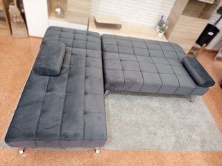 Sofá Cama Chaise Longue Gris Terciopelo