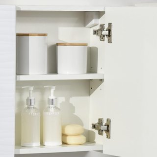 Mueble de Baño con Espejo, 2 Puertas y Estantes Regulables, Espejo de Baño Contenedor en Aglomerado y Vidrio, Diseño de Pared, 48X15X45 Cm, Blanco