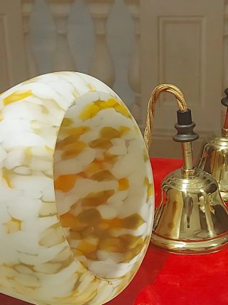Lampadario Vetro Murano Soffiato Oro Bianco