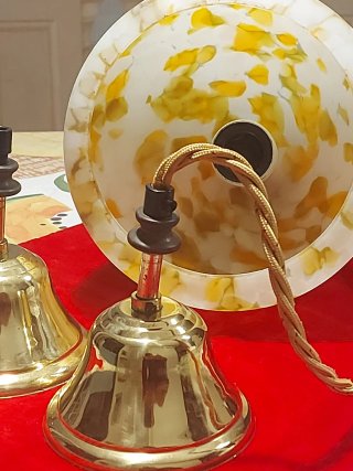 Lampadario Vetro Murano Soffiato Oro Bianco