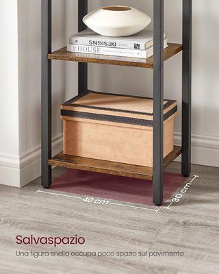 Estantería de 6 Niveles, Librería para Oficina, Estudio, Sala de Estar, Dormitorio, 30 X 40 X 186 Cm, Estilo Industrial, Marrón Vintage y Negro Tinta LLS101B01