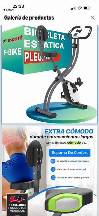 Bicicleta Estática Ultrasport Gris con Respaldo