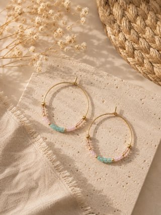Pendientes Aro Perlas Rosas y Turquesa