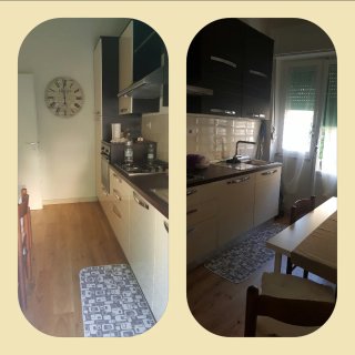 Cucina moderna beige e marrone scuro