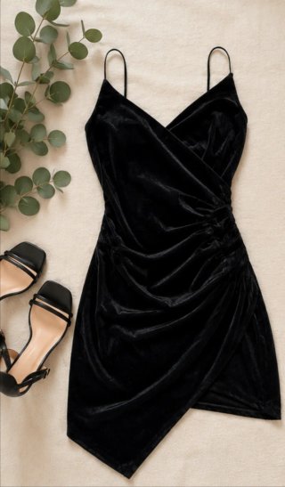 Vestido Terciopelo Negro Asimétrico