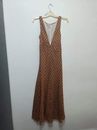 Vestido largo Zara rayas marron naranja Talla L