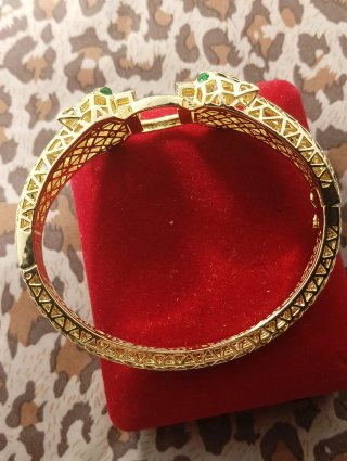 Pulsera Dorada 18k con Pantera y Ojos Verdes