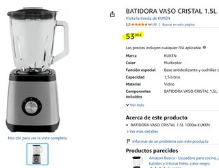 Batidora Vaso Cristal 1000w Kuken 1.5L
