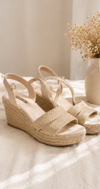 Sandalias cuña esparto beige