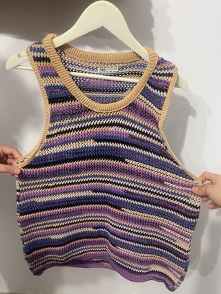 Camiseta sin manga Zara Rayas Morado Talla L
