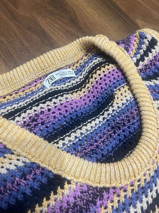 Camiseta sin manga Zara Rayas Morado Talla L