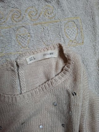 Jersey beige lentejuelas manga larga