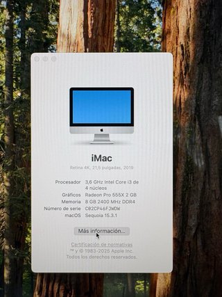 iMac 21,5. 8 GB RAM, 1 TB HD, iCore 3,6 GHz. 2019