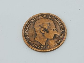objetos insolitos sin marca moneda 5 centimos alfonso xii por la gracia de dios 1877