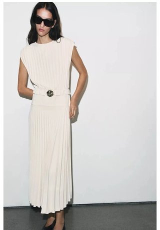 Vestido M midi plisado con cinturón