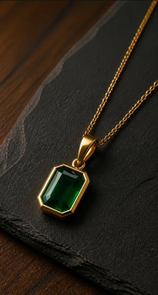 Collar Colgante Rectangular Esmeralda Dorado