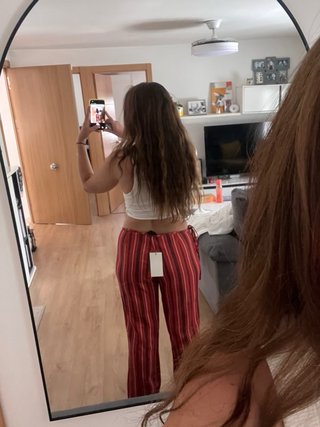 Pantalón Zara rayas rojas y marrones