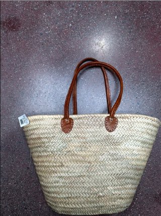 Capazo Grande Palma Cuero Beige/Marrón