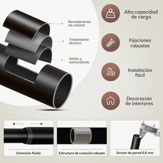 GORMENA Barra Cortina 80‑365cm Metal 25mm Negra