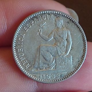 Moneda 1 Peseta Española 1933 Plata(12)