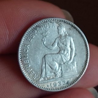 Moneda 1 Peseta Española 1933 Plata(12)