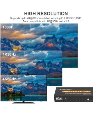 NOWBOTUCH HDMI 2.0 4x1 Switcher 4K@60Hz
