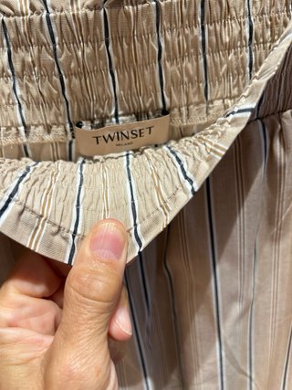 Pantalones de rayas beige y multicolor