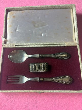 Juego cubiertos y servilletero plata ley