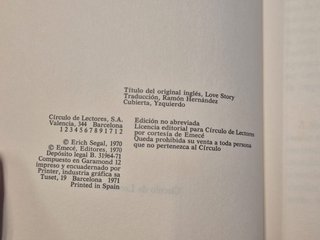 Love Story - Erich Segal - Tapa dura - 1971