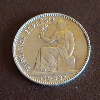 Moneda 1 Peseta Española 1933 Plata(25)