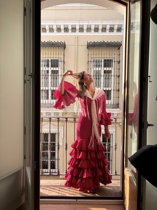 Vestido Flamenca Rojo Lunares Blancos