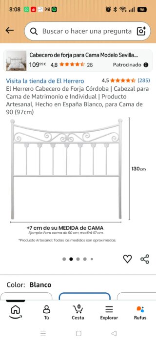 Cabecero forja cama 90 cm