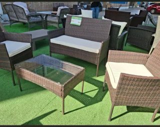 Conjunto Terraza Jardín Ratán Marrón y Beige