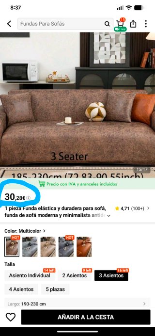 Funda sofá 3 plazas imitación piel