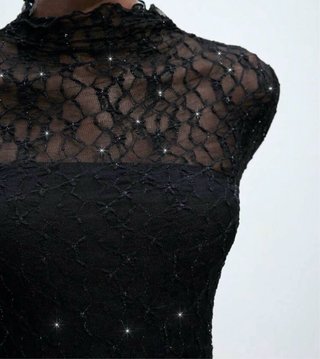 Vestido Negro Encaje Brillante