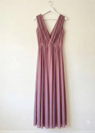 Vestido largo gasa rosa malva fiesta T. M