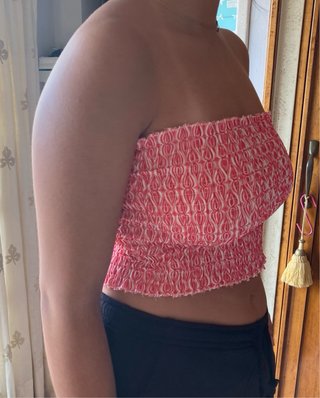 Top bandeau coral y blanco Talla unica