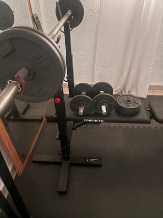Banco de pesas Decathlon + 50kg