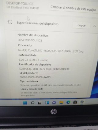 HP Folio i7  1040 G1 - 8GB RAM sin disco ni cargad