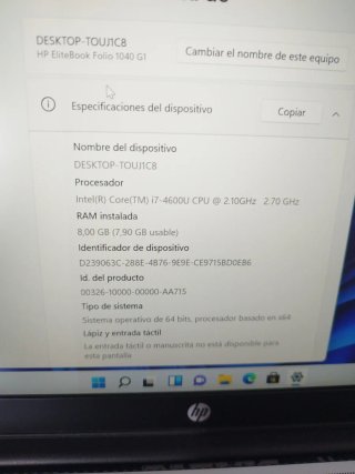 HP Folio i7  1040 G1 - 8GB RAM sin disco ni cargad