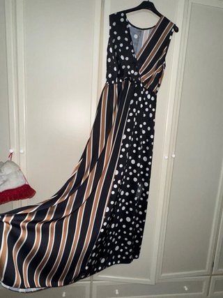 Vestito lungo fantasia pois e righe