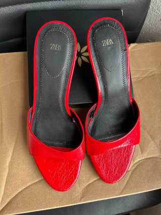 Sandalias tacón Zara Rojo Talla 37