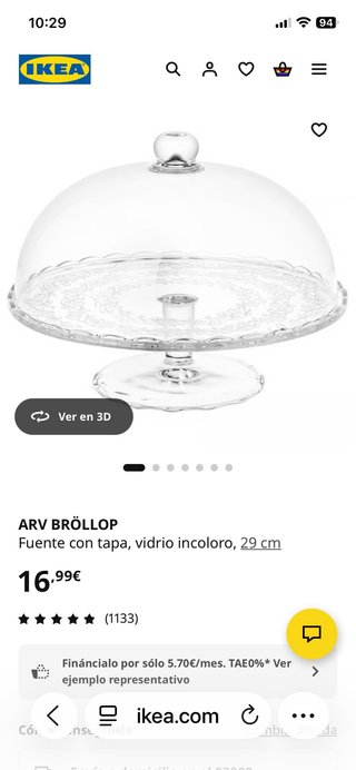 Fuente de vidrio Ikea con tapa 29 cm