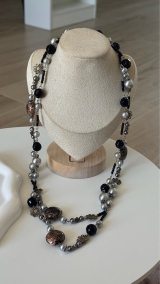 Collana donna con perle nere e marroni