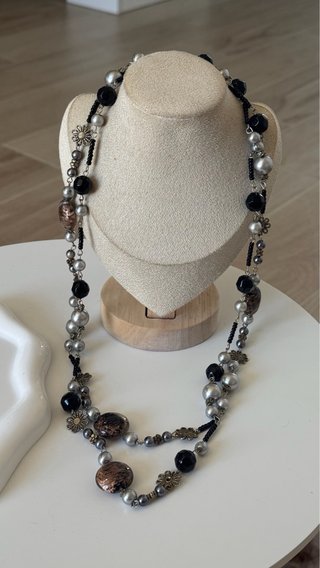Collana donna con perle nere e marroni
