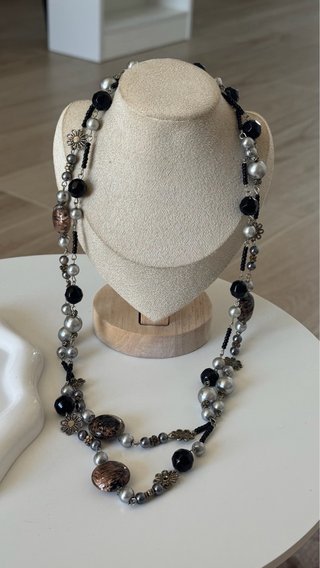Collana donna con perle nere e marroni