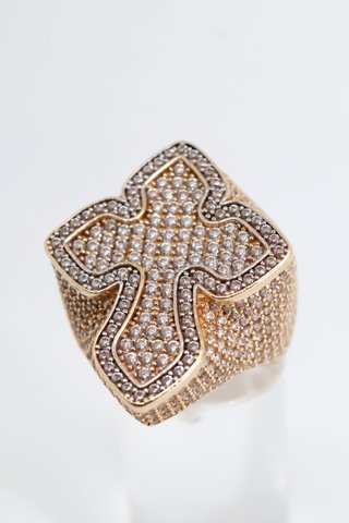 J-0882 Anillo Cruz Oro 14K Circonitas